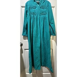 Vintage 80s Kayser Womens Teal Velour Zip Front Robe Long Sleeve Size Medium